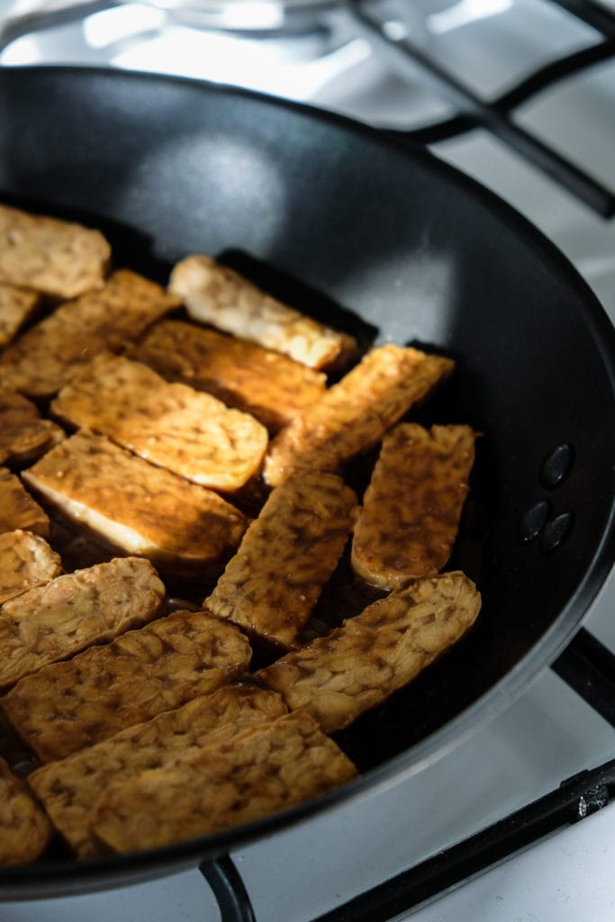 Frying tempeh