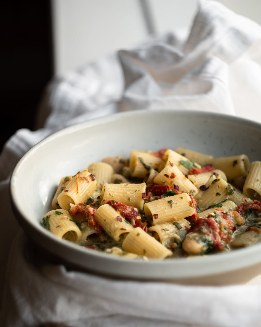 white bean pasta close up