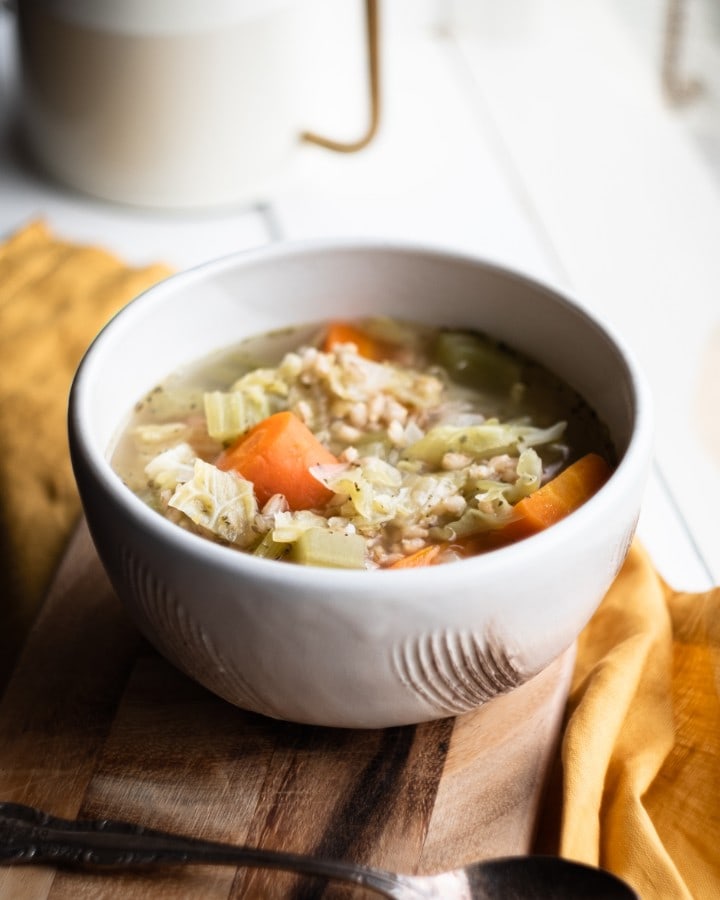 Vegetable and Barley Soup from the side