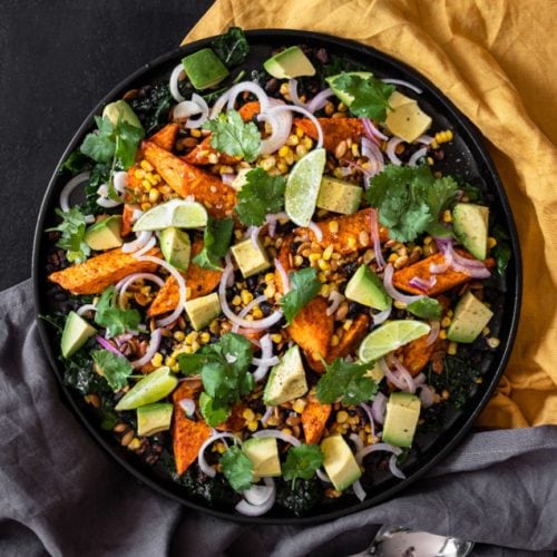 sweet potato black bean salad with towels