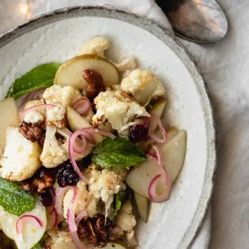 cauliflower salad above oval plate