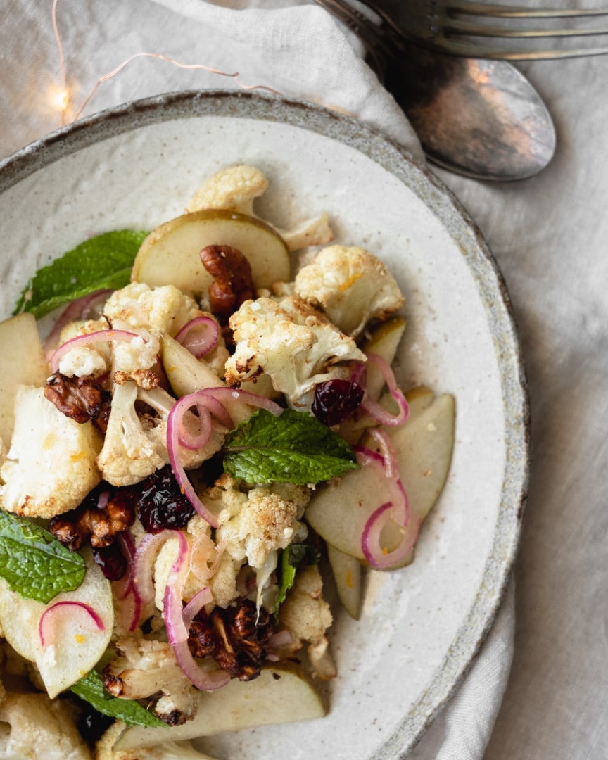 cauliflower salad above oval plate