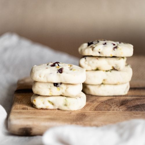 pistachio cranberry shortbread stacked