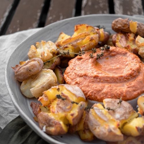 smashed potatoes and romesco 45 angle