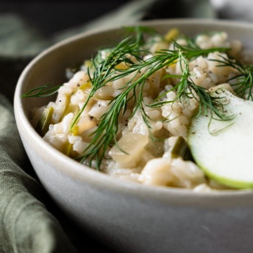 apple fennel risotto close up