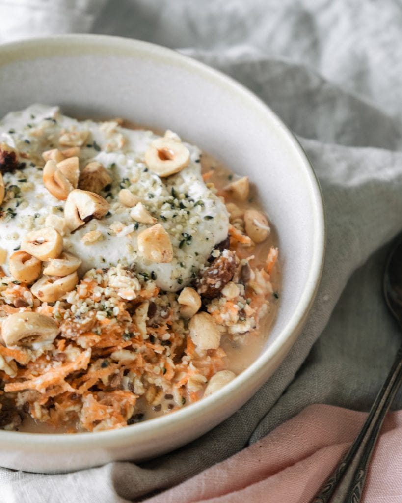 carrot cake overnight oats 45 degree angle