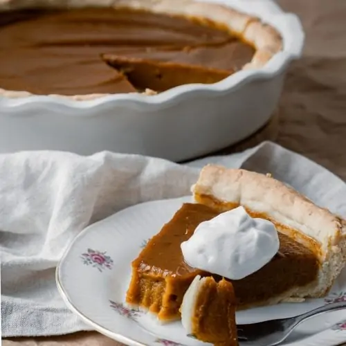 pumpkin pie with bite taken 45 angle