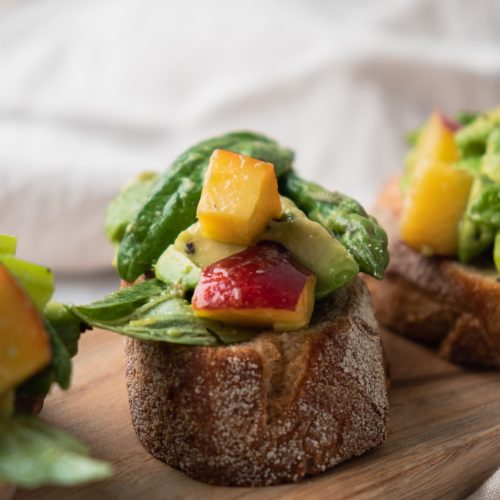 asparagus nectarine bruschetta close up