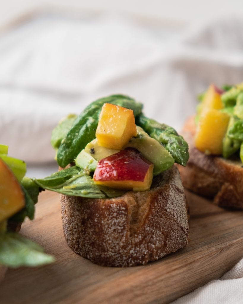 asparagus nectarine bruschetta close up