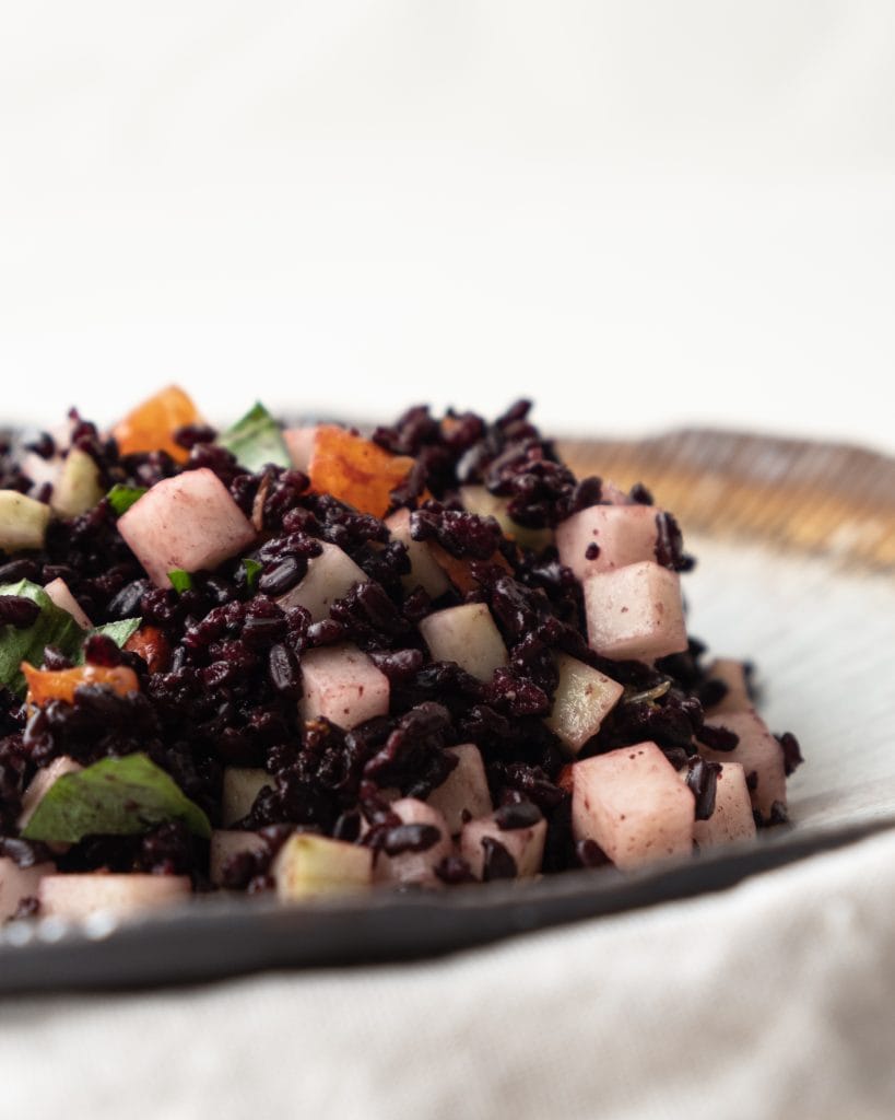 black rice salad close up