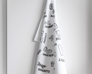 Pasta Tea Towel hung up