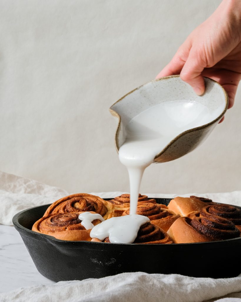 cinnamon scrolls pouring icing