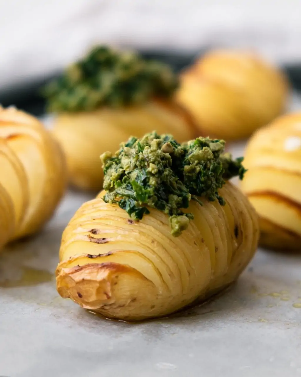 hasselback potatoes close up