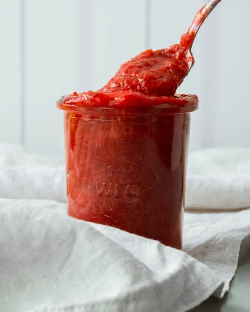 rhubarb strawberry compote scoop