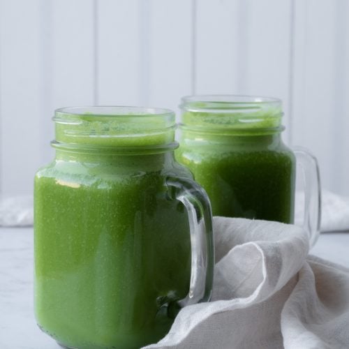 green smoothie with pineapple from side