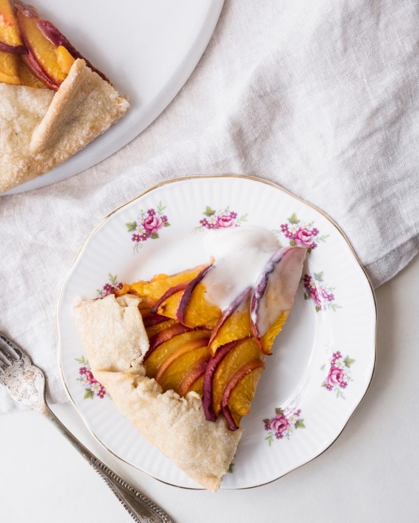 peach galette slice close up