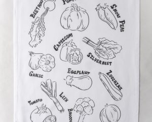 vegetables tea towel from above