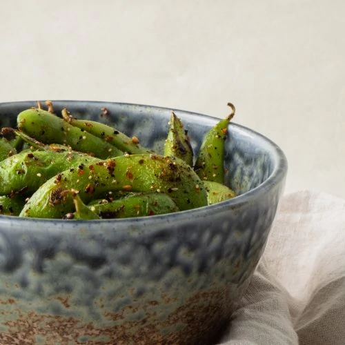 fried edamame side close up