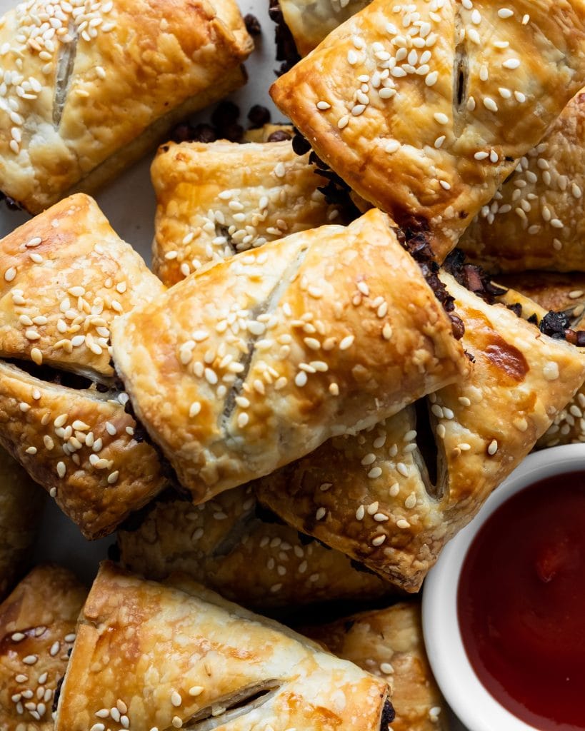 sausage rolls from above close up