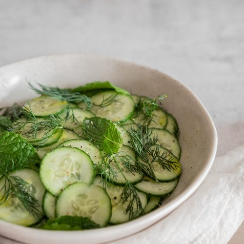 cucumber salad with mint and dill close up