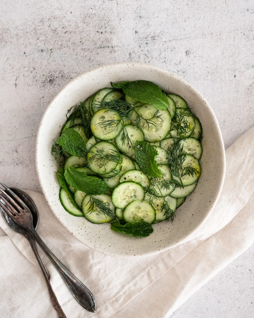 cucumber salad with mint and dill from above