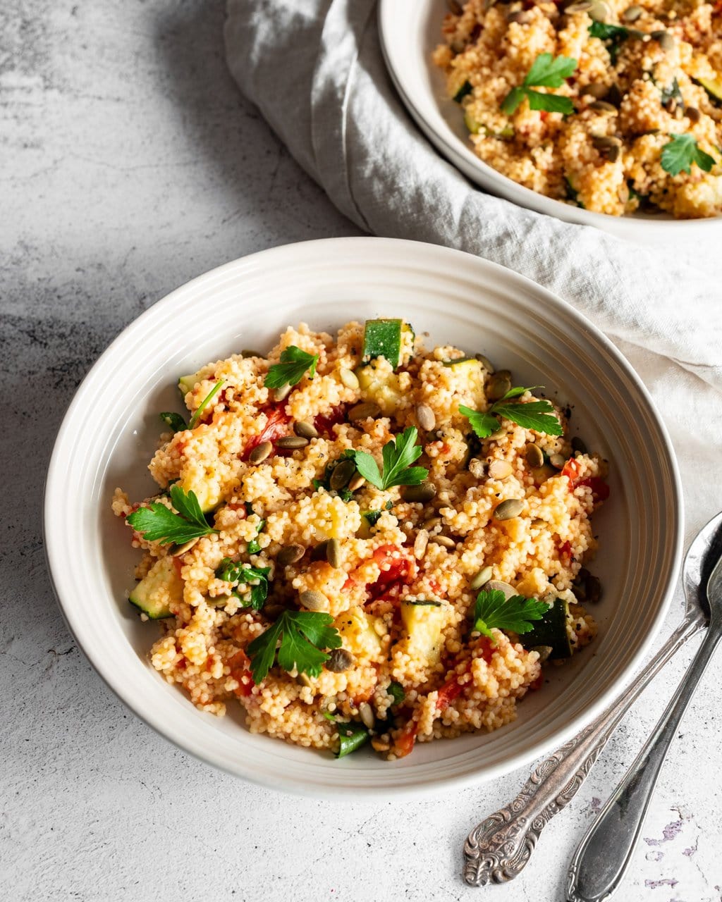 millet salad with tomato and zucchini 45 angle