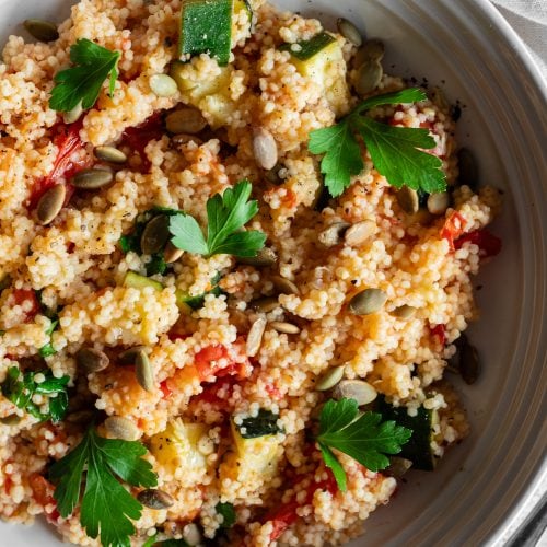 millet salad from above close up