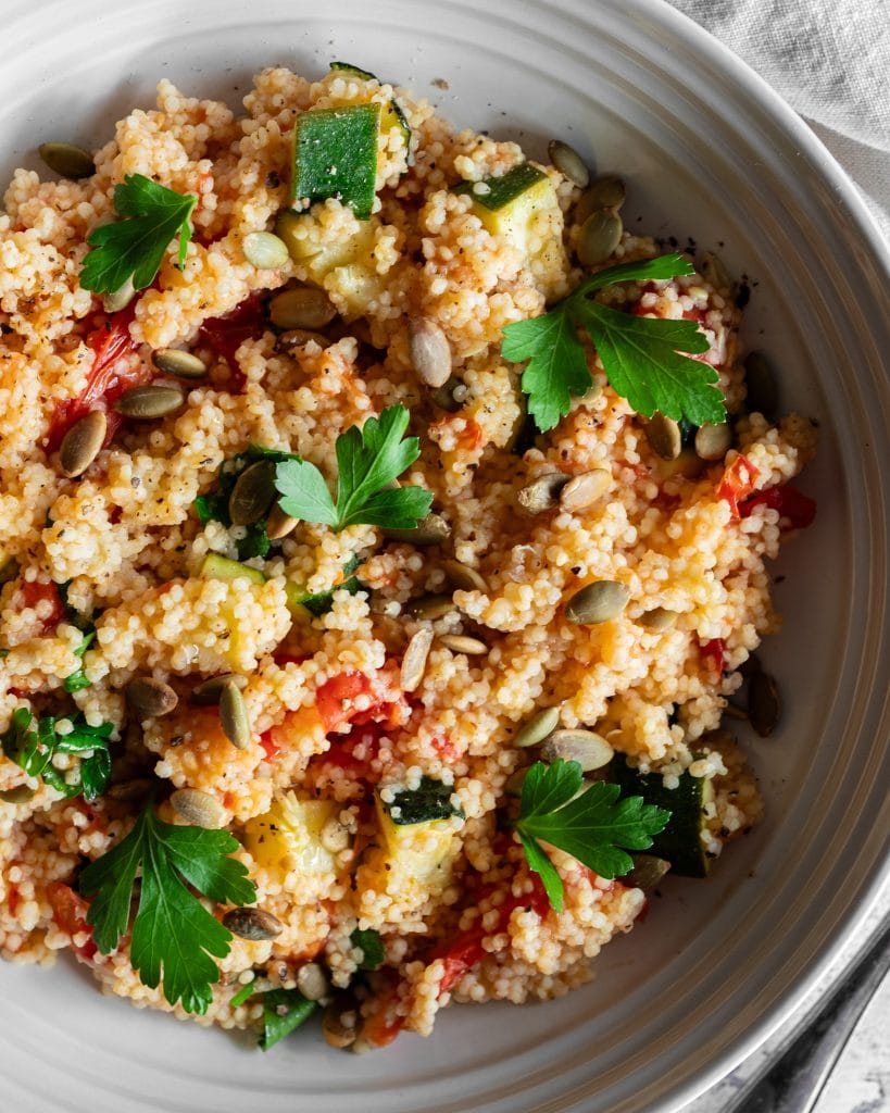 millet salad from above close up